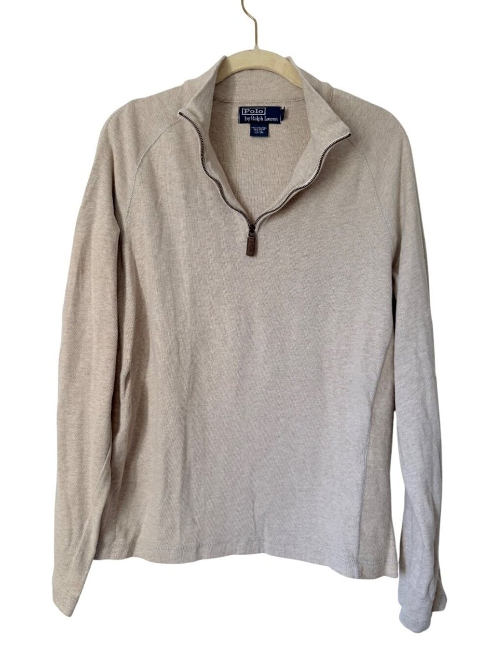 Polo Ralph Lauren Oatmeal/Beige Cotton Wool Blend Quarter Zip Pullover Mens Size